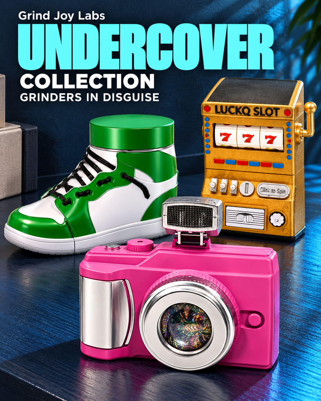 Undercover Collection: sneaker, slot machine and camera-shaped grinders by Grind Joy Labs