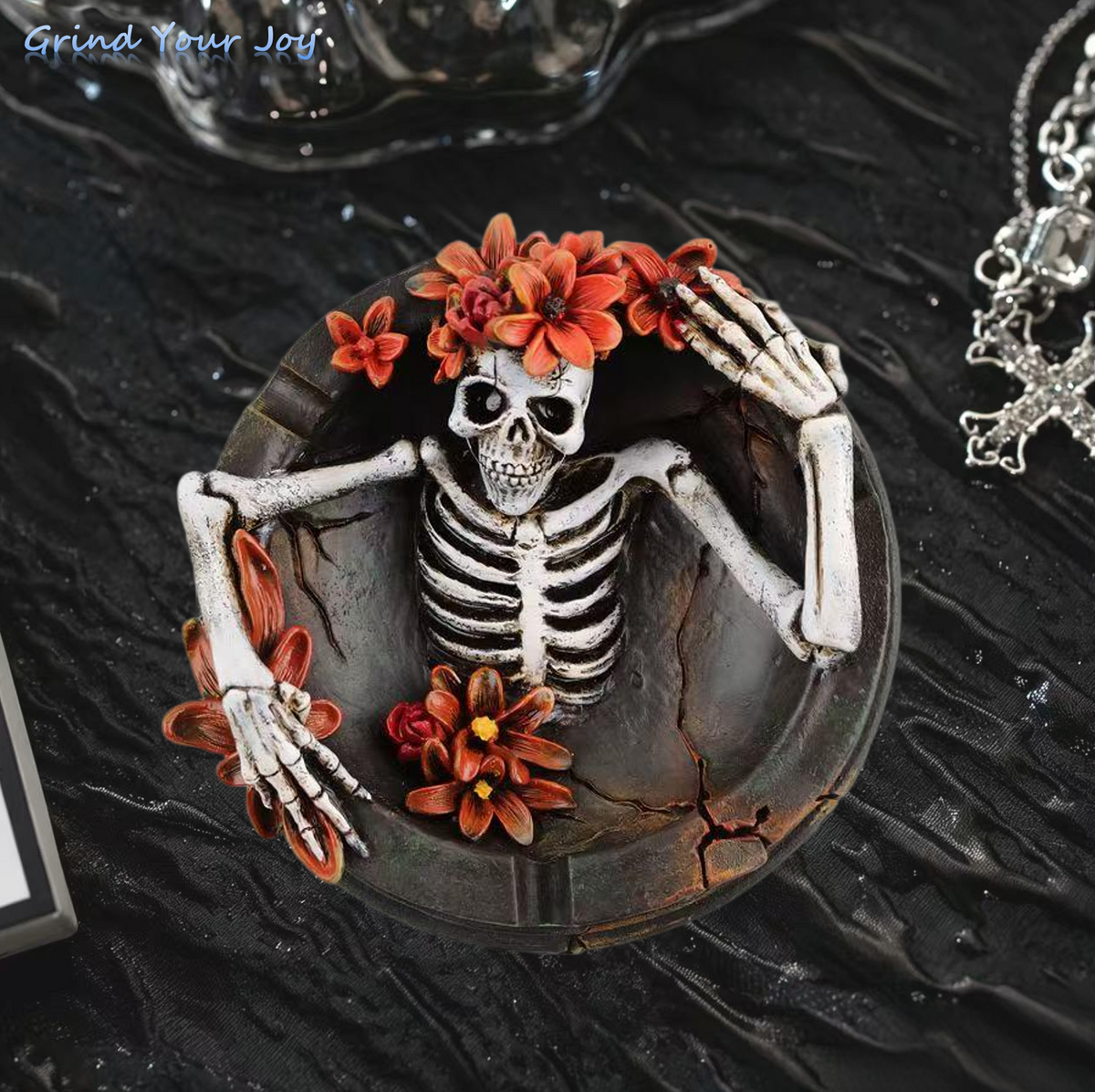 Skeleton Flower Resin Ashtray