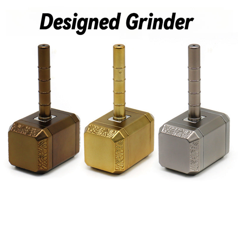 Creative Thunder Hammer Smoker with Four Layer Zinc Alloy Material Pipe 2-in-1 Metal Flavor Grinder