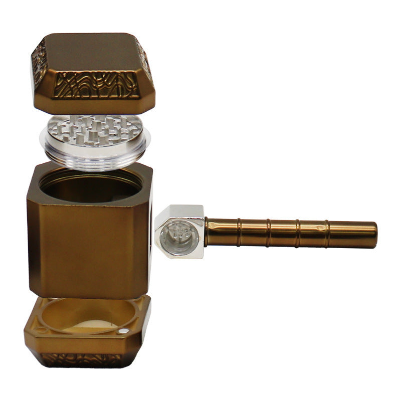 Creative Thunder Hammer Smoker with Four Layer Zinc Alloy Material Pipe 2-in-1 Metal Flavor Grinder