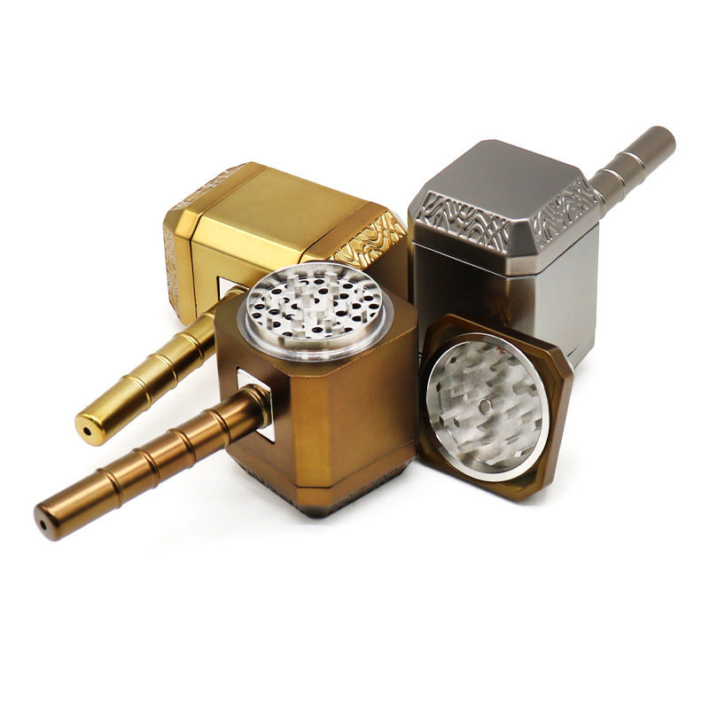 Creative Thunder Hammer Smoker with Four Layer Zinc Alloy Material Pipe 2-in-1 Metal Flavor Grinder