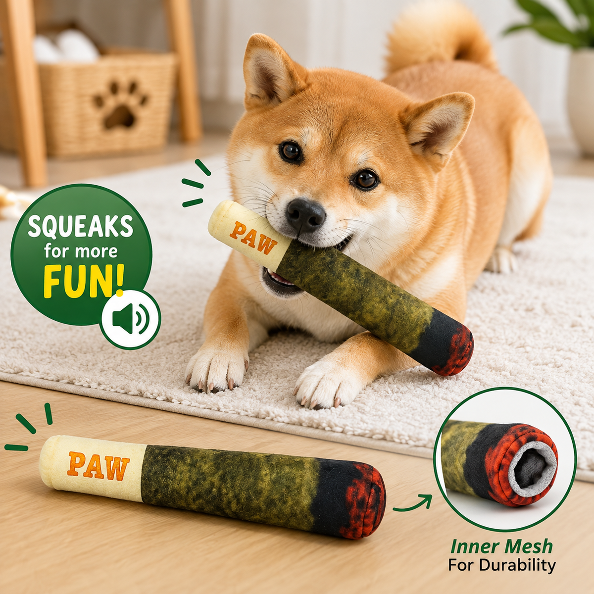 J Cute Pet Dog Chew Toy, Squeaky Plush Durable