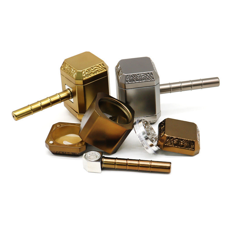 Creative Thunder Hammer Smoker with Four Layer Zinc Alloy Material Pipe 2-in-1 Metal Flavor Grinder